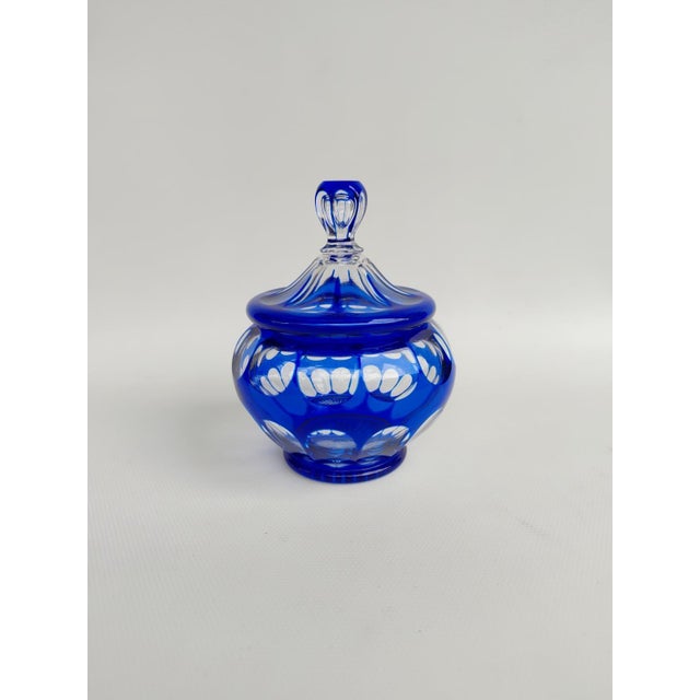 Blue Double-Layer Crystal Sugar Bowl, 1930s For Sale - Image 6 of 6