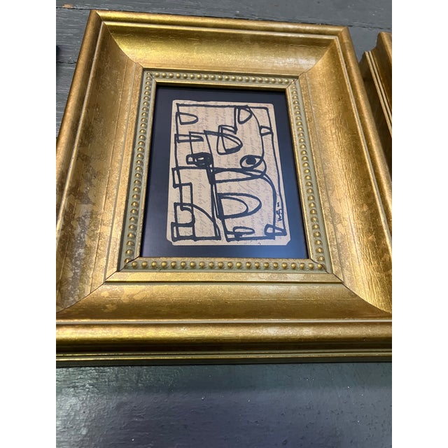 2020s Contemporary 3 Original Wayne Cunningham Abstract Marker Drawings Chunky Gold Frames-Set of 3 For Sale - Image 5 of 5