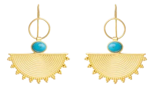 Cleopatra Sunburst Turquoise Gold Earrings, A Pair