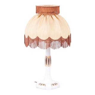 Art Deco Table Lamp in Ceramic and Textile Lampshade, Austria-Vienna, 1910s For Sale