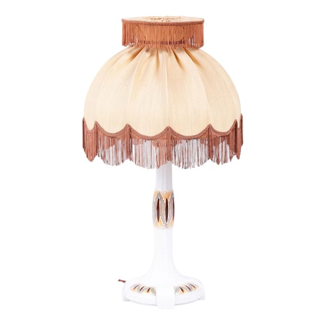 Art Deco Table Lamp in Ceramic and Textile Lampshade, Austria-Vienna, 1910s For Sale