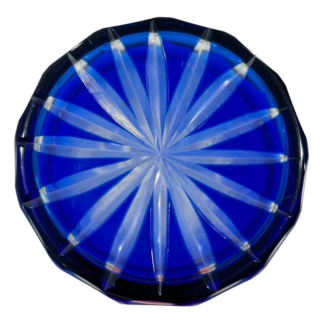 Blue Vintage Badash Cobalt Blue Cut-To-Clear Crystal Fluted Vase ~ Ussr For Sale - Image 8 of 8