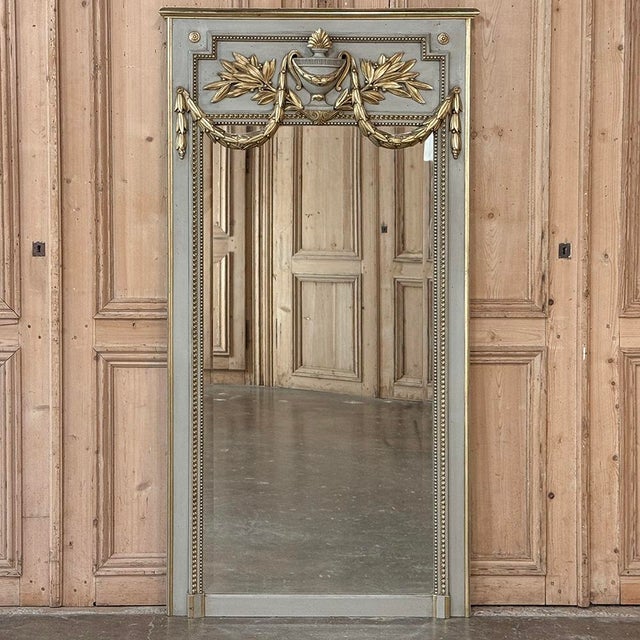 19th Century French Louis XVI Painted and Gilded Trumeau Mirror For Sale In Dallas - Image 6 of 16