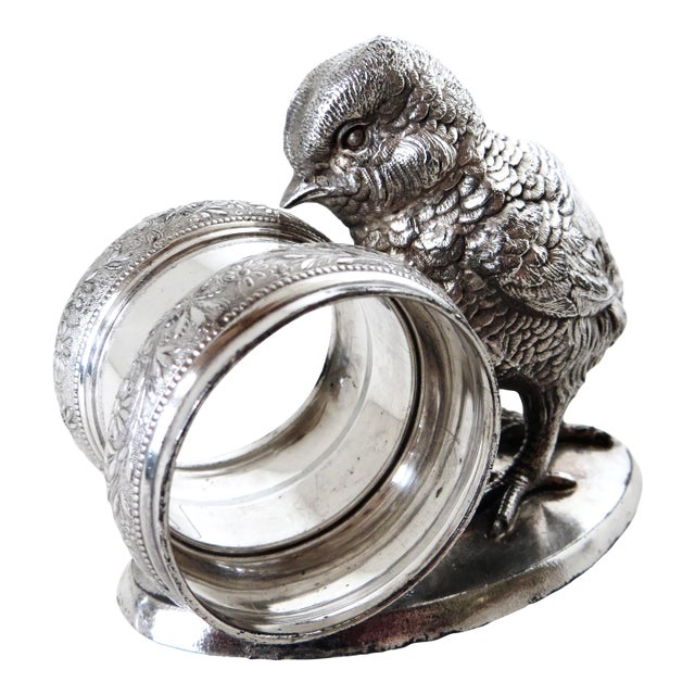 Late 19th Century "Large Chick on Oval Base" Silver Plated Figural Victorian Napkin Ring; Meriden For Sale