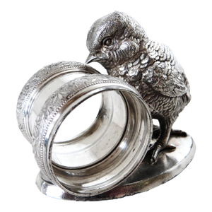 Late 19th Century "Large Chick on Oval Base" Silver Plated Figural Victorian Napkin Ring; Meriden