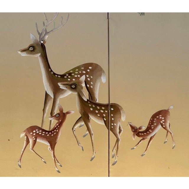 Antique Japanese Meiji Two-Panel Embroidered Silk Screen W/ Deer & Pine, C. 1880 For Sale - Image 10 of 18