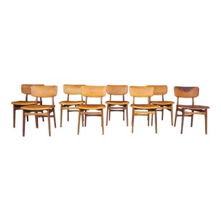 1950s Erik Buch Mid Century Leather and Teak Wood Chairs - Set of 8 For Sale