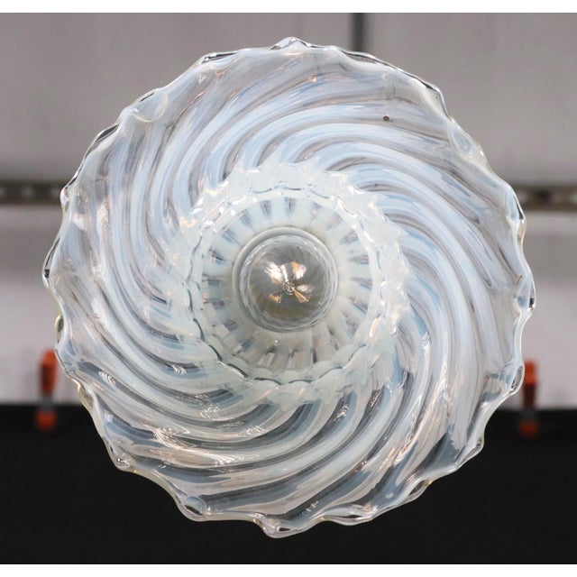 Mid 20th Century Art Nouveau Swirl Opal Glass Pendant Light For Sale - Image 4 of 10