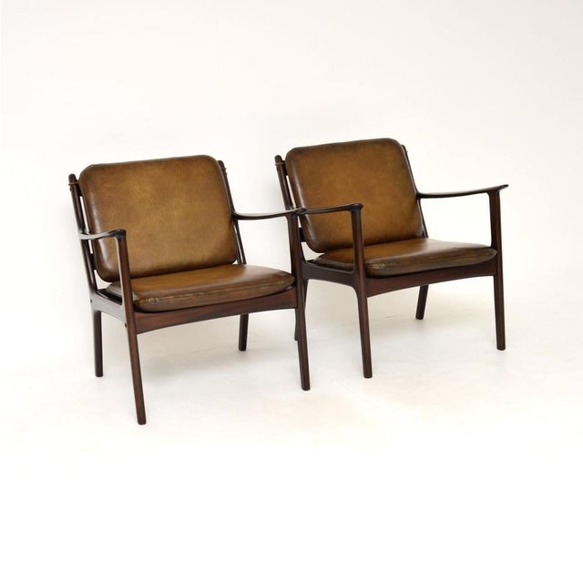 Mid-Century Modern Vintage Danish Leather Armchairs from Ole Wanscher, 1960s, Set of 2 For Sale - Image 3 of 14