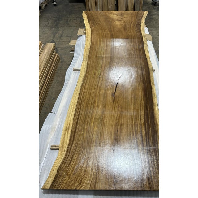 2020s Live Edge Single-Slab Monkeypod Dining Table, 9 Ft, Rustic With Natural Edge Voids For Sale - Image 5 of 5