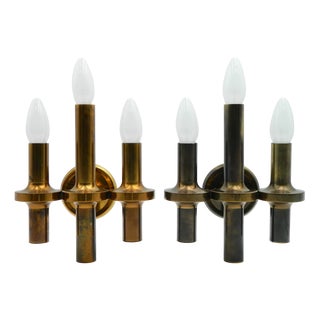 Space Age Wall Lights in Brass by Gaetano Sciolari, 1970s, Set of 4 For Sale