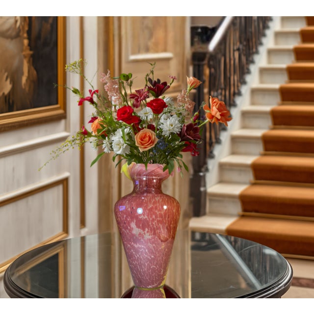 This 14‑inch Murano vase has a clean, balanced profile that begins with a rounded, full shoulder and narrows smoothly...