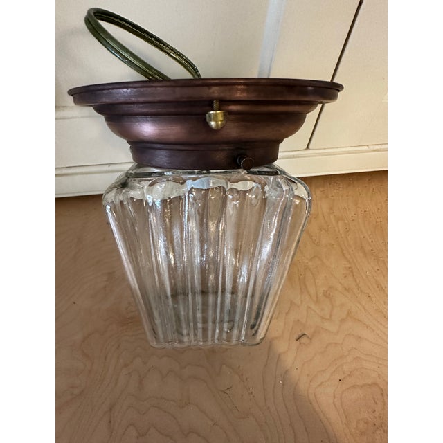 American Vintage Copper Flushmount Fixture With Vintage Glass Shade For Sale - Image 3 of 4