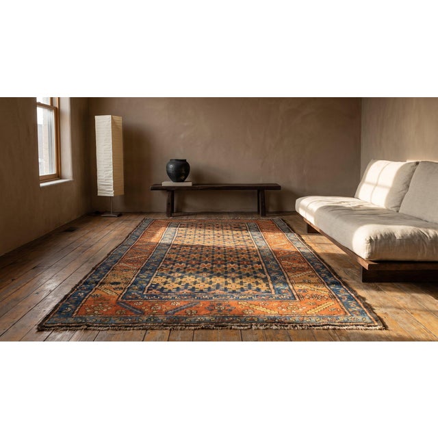 Textile 1900s Blue Navy Geometric Antique Nw Persian Rug 3'6" X 7'8" Handmade Wool Carpet For Sale - Image 7 of 7