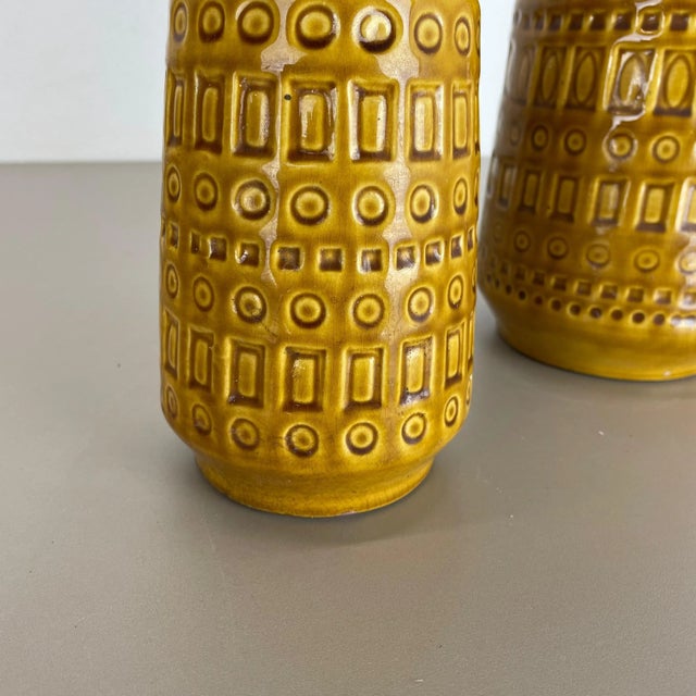 Fat Lava Pottery Vases With Ochre Pattern from Scheurich, Germany, 1970s, Set of 2 For Sale - Image 11 of 18
