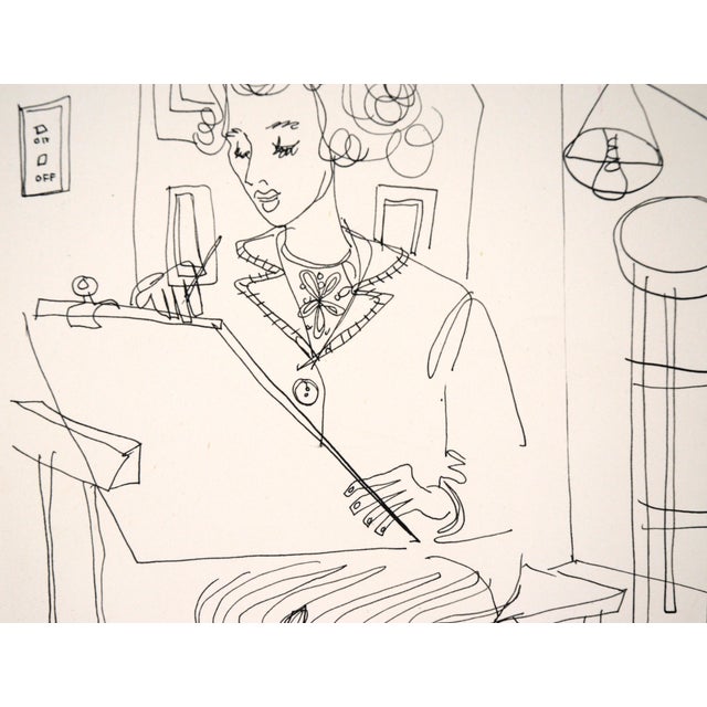 White The Artist at Her Easel - Figurative Drawing in Pen on Paper For Sale - Image 8 of 8
