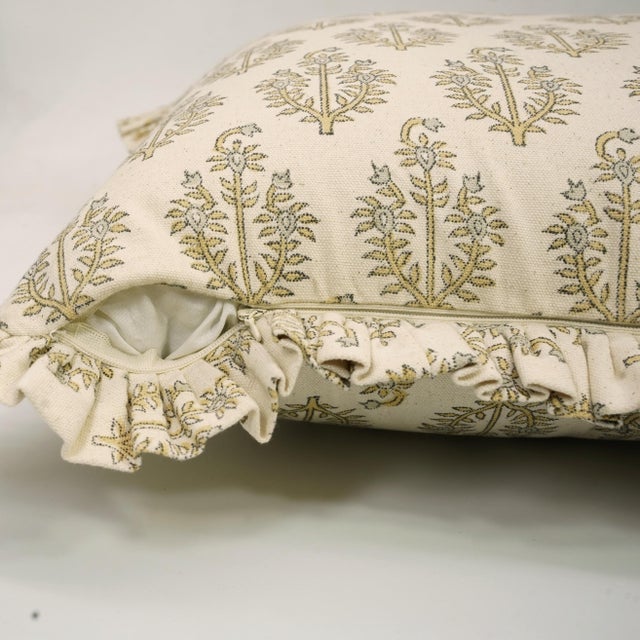 Fabdivine Handmade Block Printed Frill Cushion Cover 12x20 Inch Duck Canvas- Neelgagan For Sale - Image 4 of 5