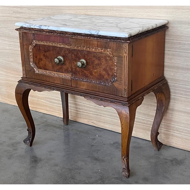 Art Deco French Nightstands with doors and Marble Top, 1930s, Set of 2 For Sale - Image 14 of 18