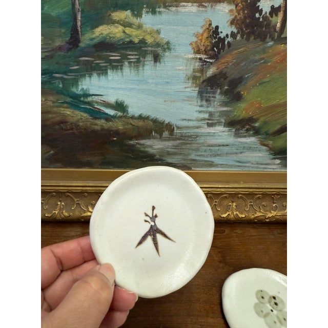 Vintage Mid Century Modern Style Handmade Ceramic Trinket Dishes Nature-Inspired Botanical Designs- Set of 5 For Sale In Seattle - Image 6 of 9