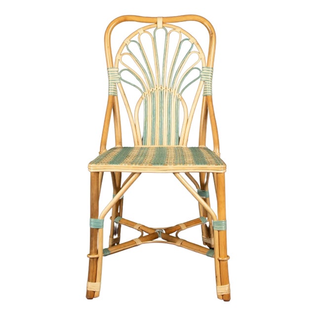 Blue Peacock Rattan Side Chair by Creel and Gow For Sale
