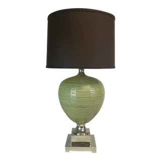 1980s Postmodern Boho Chic Ceramic and Metal Table Lamp in Celadon & Brown For Sale