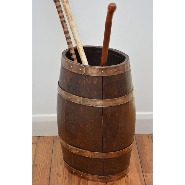 Wood Victorian Country House Coopered Barrel Umbrella Stand in Oak, 1870 For Sale - Image 7 of 15