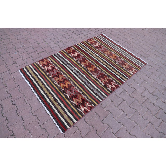 Rustic 1970s Rustic Style Stripe Design Hand Knotted Oushak Kilim Rug For Sale - Image 3 of 12