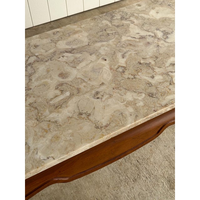 Mid 20th Century Vintage French Provincial Coffee Table With Brecciated Marble Top, C. 1950s For Sale - Image 5 of 16