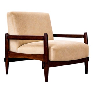 Armchair in Imbuia Wood & Mohair, Michel Arnoult, 1960s For Sale