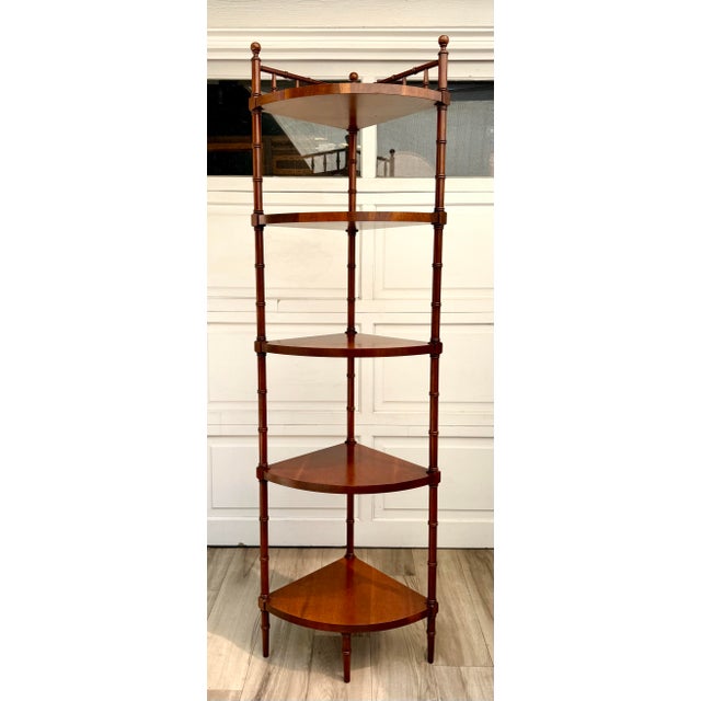 Chinoiserie English Traditional Faux Bamboo Five-Tier Corner Étagère For Sale - Image 3 of 14