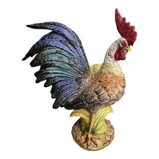 Very Large Vintage 1960s Italian Hand Painted Porcelain Rooster Planter For Sale