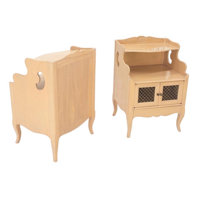 Pair Lattice Doors End Tables Night Stands White Wash Finish French Provincial! For Sale