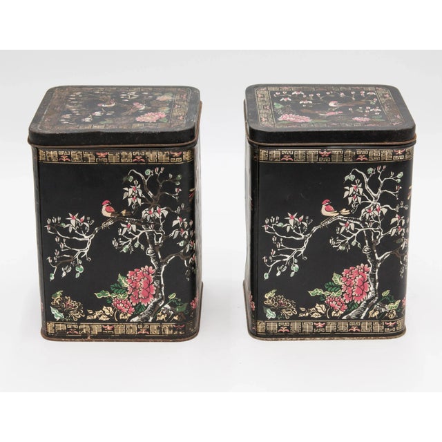 Antique French Hand Painted Tole Tea Tins Kitchen Canisters - A Pair For Sale - Image 10 of 10