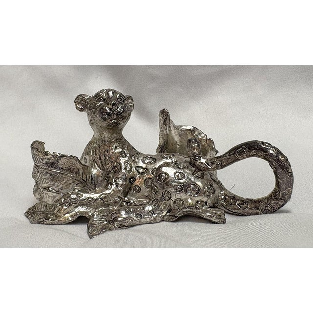 Arthur Court 1998 Vintage Arthur Court Lounging Leopard Salt & Pepper Holder/ Candle Holder For Sale - Image 4 of 13