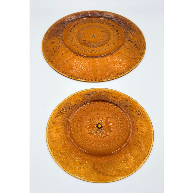 Indiana Glass Company 1960s Indiana Sandwich Glass Tiara Amber 2-Tier Plate Serving Tray For Sale - Image 4 of 5