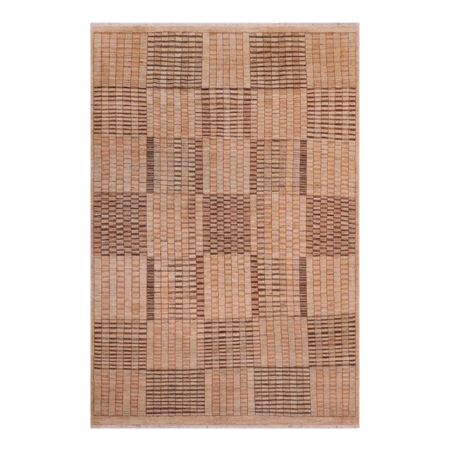 Modern Gabbeh Tan/Brown Wool Rug - 7'8'' X 9'8'' For Sale
