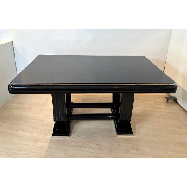 Art Deco Expandable Dining Table in Black Lacquer and Chrome, 1930 For Sale - Image 9 of 18