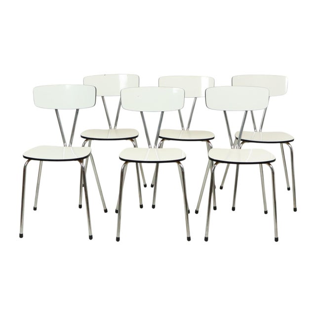 Wood Grey Formica and Chrome Dining Chairs, 1960s, Set of 6 For Sale - Image 7 of 18