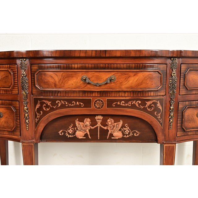 Wood Maitland Smith Style French Regency Louis XVI Carved Mahogany and Burl Wood Sideboard Credenza For Sale - Image 7 of 14