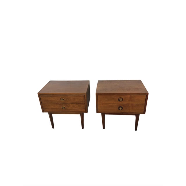 This striking matching pair of two-drawer nightstands by American of Martinsville captures the clean, restrained character...