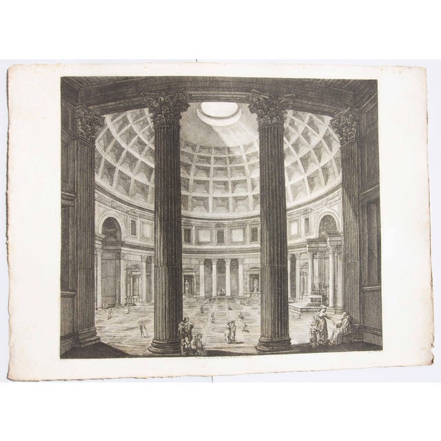 Realism Antique Architectural Etching of the Pantheon by Luigi Rossini Dated 1828 For Sale - Image 3 of 3