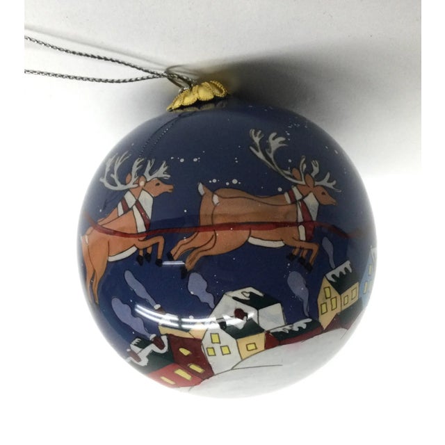 Hollywood Regency Vintage Hand Painted Glass Hanging Ornament Santa Clause For Sale - Image 3 of 10