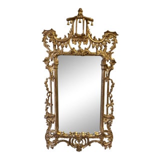 1950s Chippendale Giltwood Pagoda Mirror For Sale