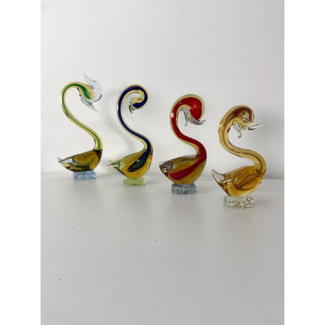 Swans in Submerged Polychrome Murano Glass in the style of Cenedese, 1970, Set of 4 For Sale - Image 3 of 18