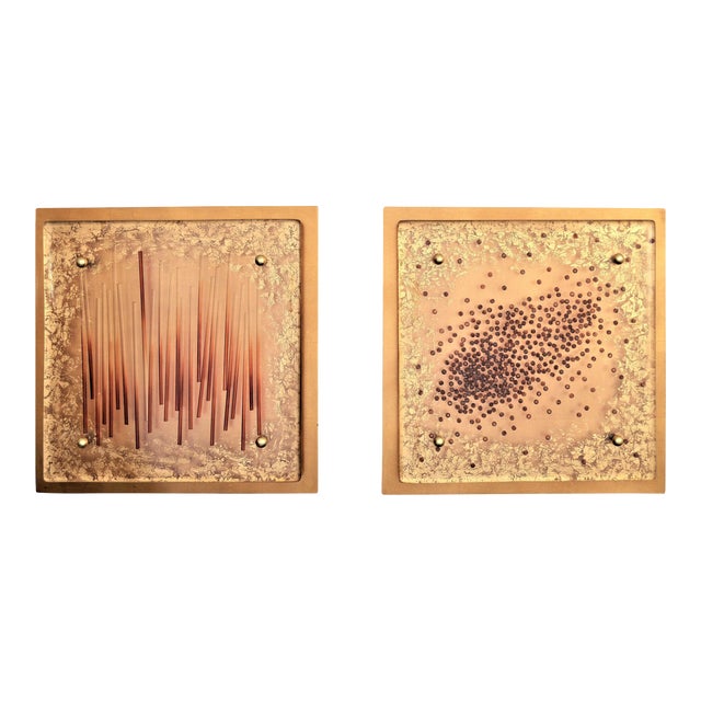 Modern Colored LuciteResin Wall Sculptures Mounted on Gold Leaf Wooden