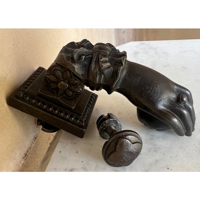 French Hand Cast Iron Door Knocker and Back Piece, 19th Century For Sale - Image 12 of 12