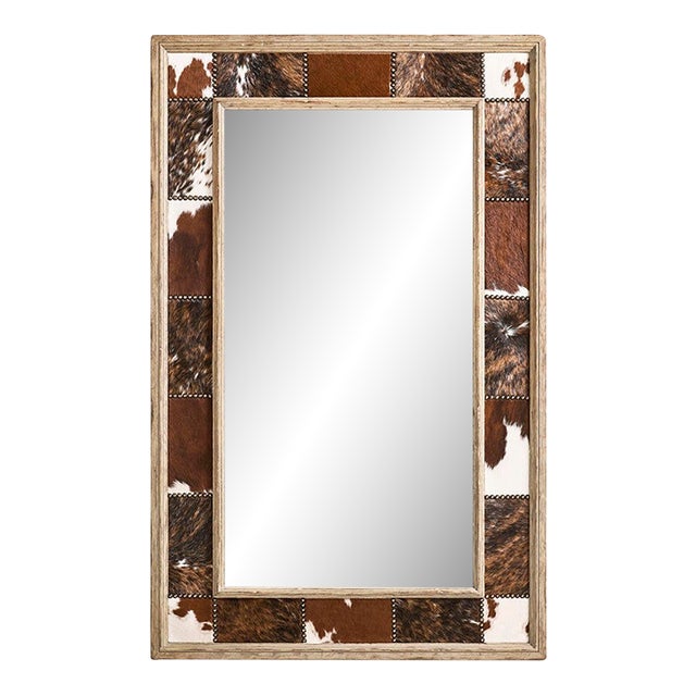Rustic Western Cowhide Inlay Wall Mirror For Sale