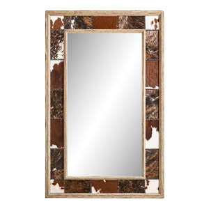 Rustic Western Cowhide Inlay Wall Mirror