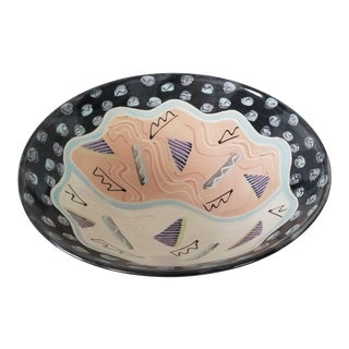 1980 Postmodern Hand Painted Decorative Pottery Bowl , Signed . For Sale
