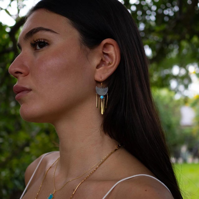 Gypsy Spirit Two Tone Opal Dangle Earrings, A Pair For Sale - Image 4 of 9